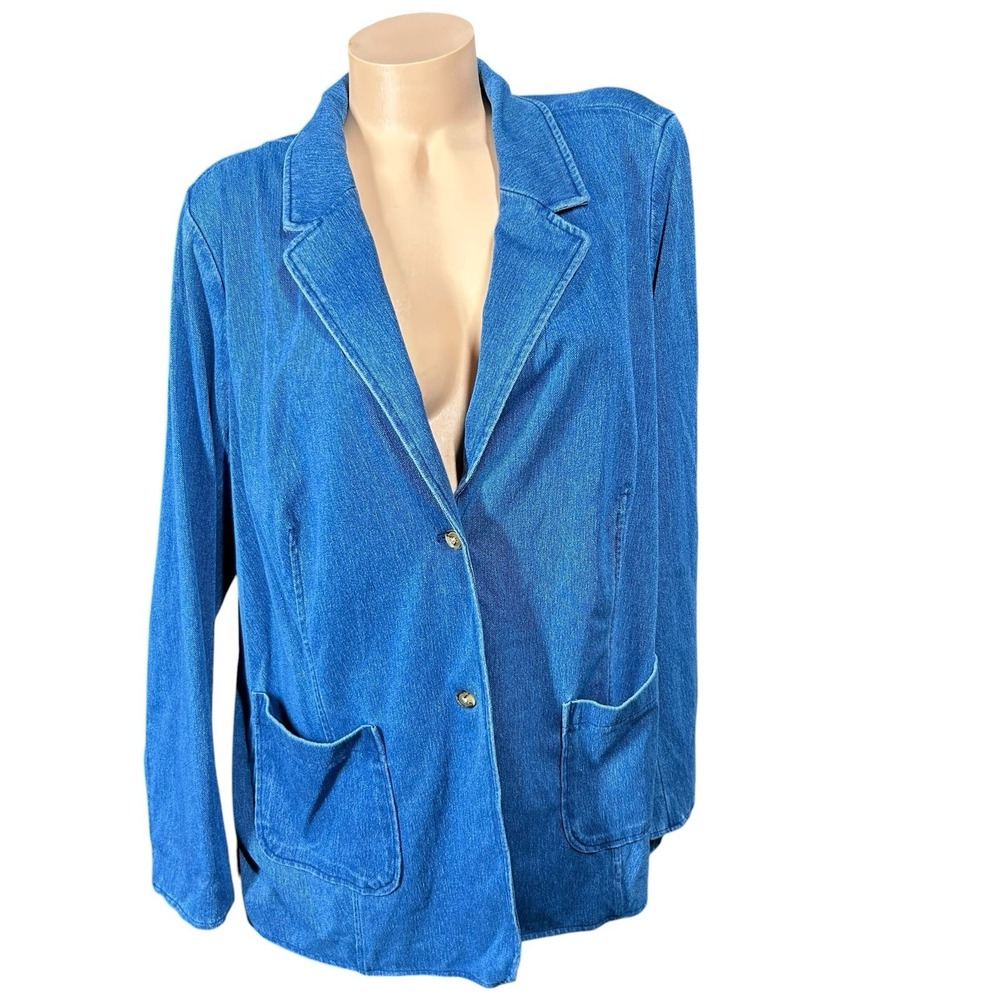 Denim & Co QVC Womens Comfy Knit Air Blazer Soft Chambray Denim Jacket Size 1X